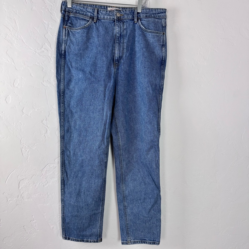 Wrangler Jeans Denim High Rise Mom Medium Wash Blue Solid Cotton Tapered Retro